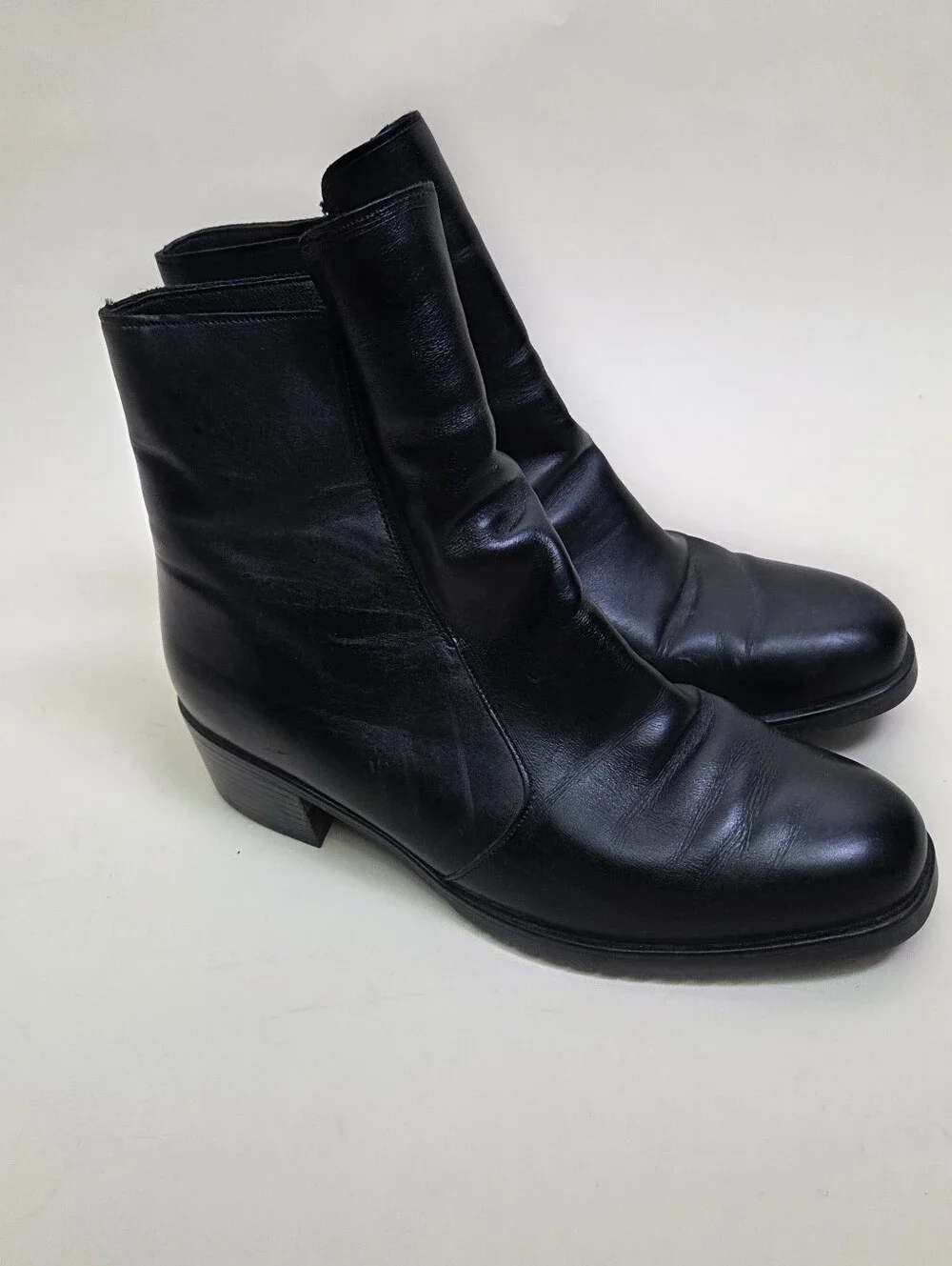 Munro Black Leather Ankle Boots Side Zip Size 8 Wide